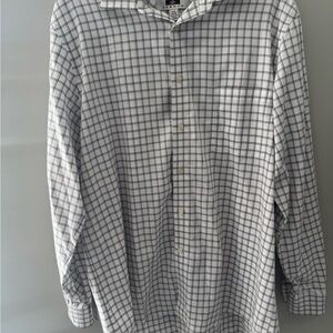 Joseph Abboud Black Brown and White Button Down Plaid Shirt Business Casual